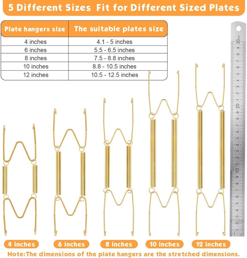 Tetutor 24 pcs Plate Hangers for The Wall, 4/6/8/10/12 Inch Invisible Decorative Wall Plate Hangers, Stainless Steel Plates Walls Hanger for Display Various Sizes with Hooks for Decorative - Image 2